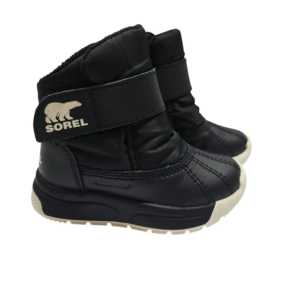 Sorel Whitney II Strap Snow Boots Kids 6 Black Waterproof Faux Fur NV5235-010